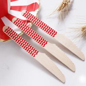 Quality Red Stripe Cutlery Disposable Biodegradable Wooden Tableware Utensils for sale