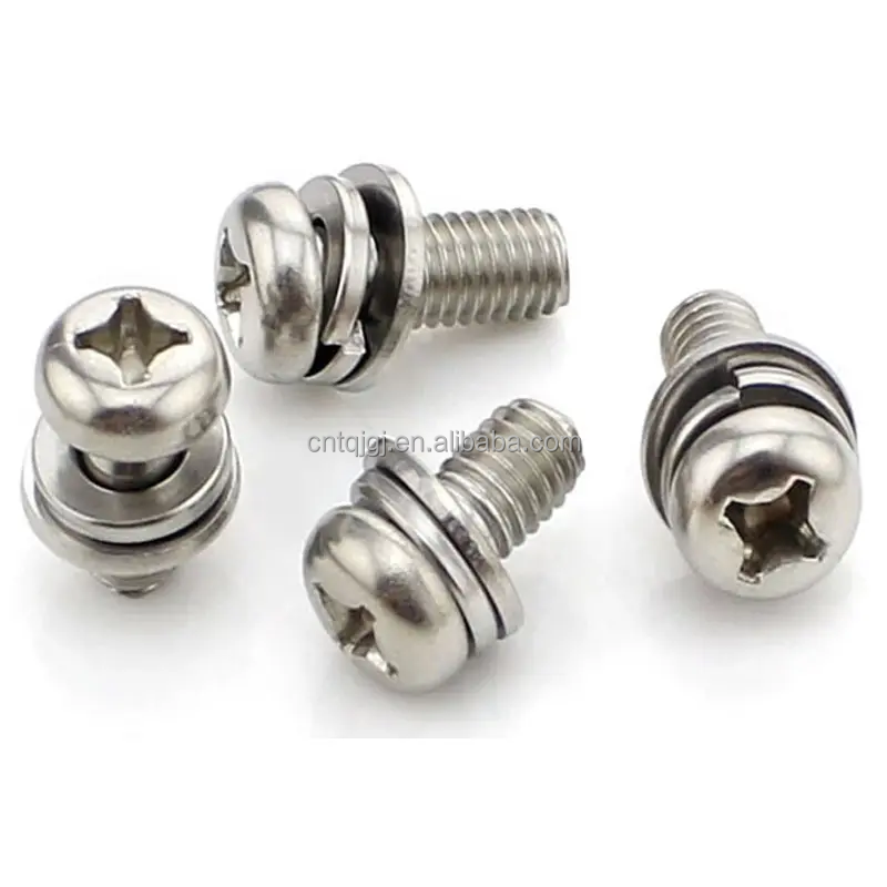 Stainless Steel SUS 304 316 316L Plain Finish Cross Recessed Pan Head Sems Screw DIN7985 M3 M4 M5 with ISO Certification