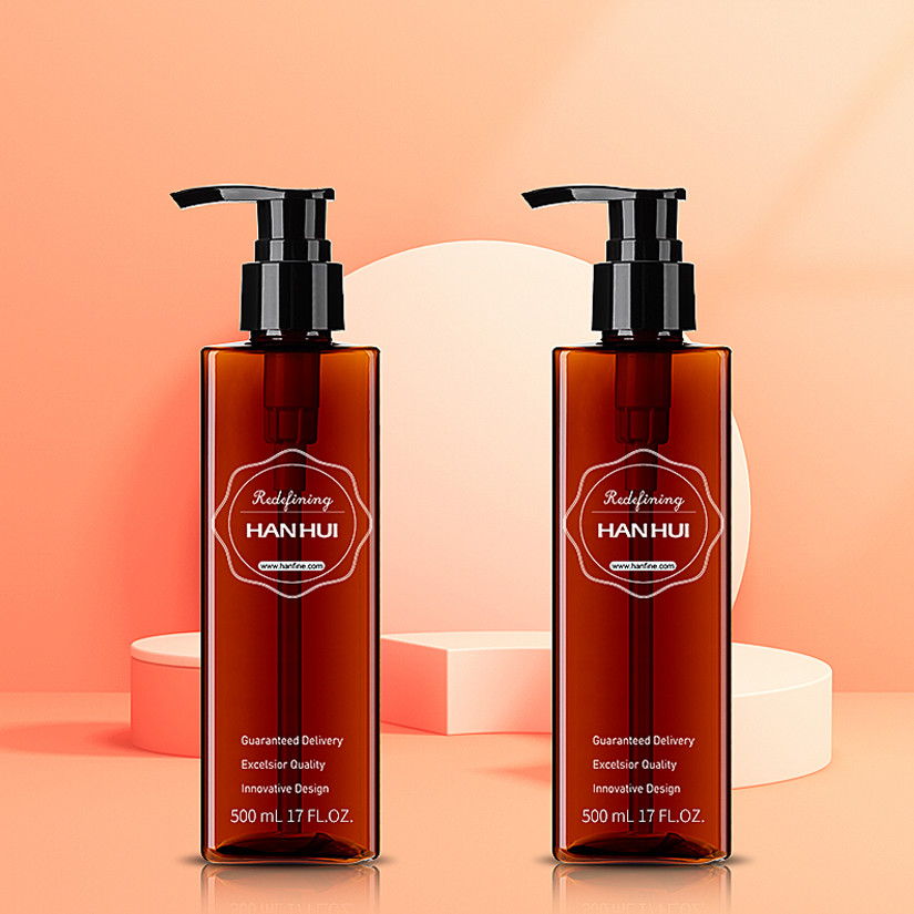 Square Shape Amber Color 500ml Empty Plastic Pump Bottles For Shampoo