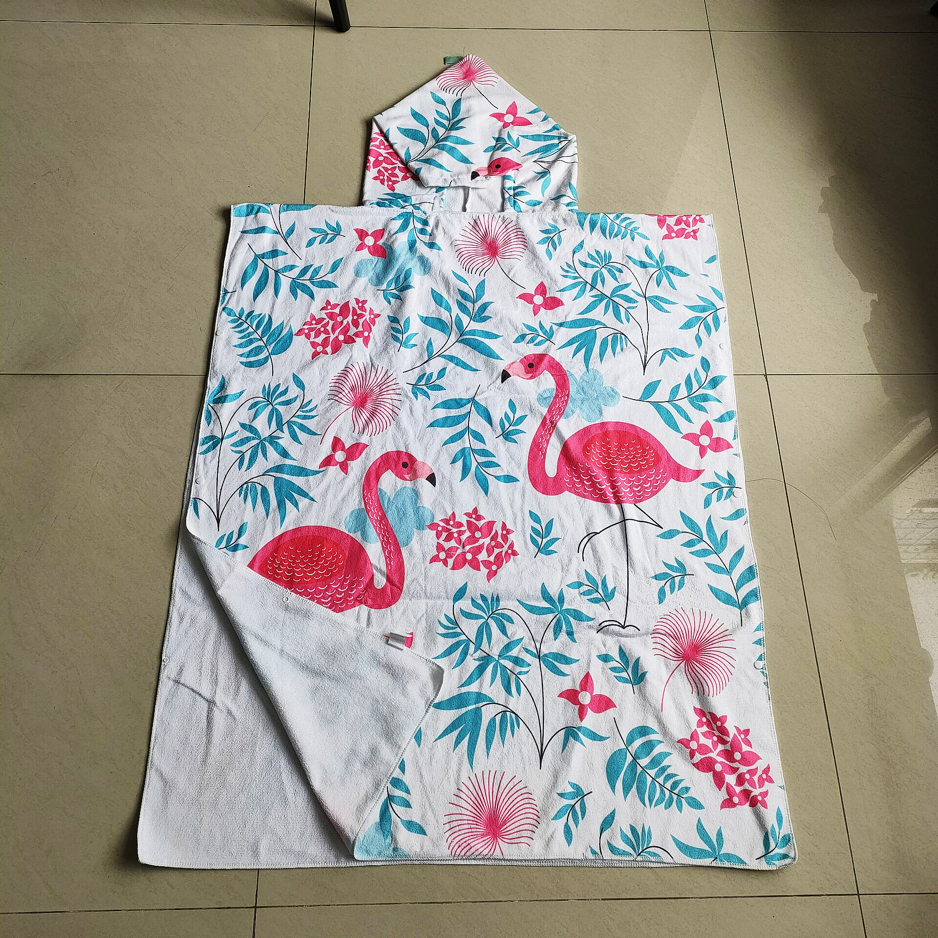 digital printed logo surf hooded poncho towel with pocket