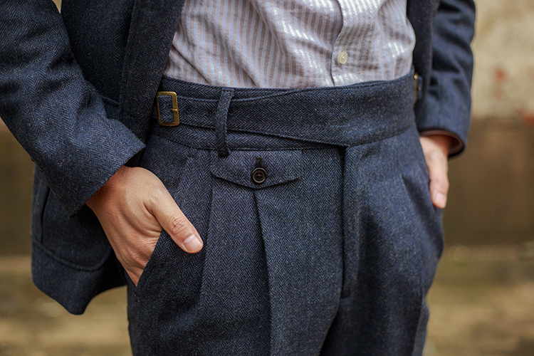British Herringbone Vintage Woolen Casual Trousers Straight Hemmed Classic Men's Suit Trousers