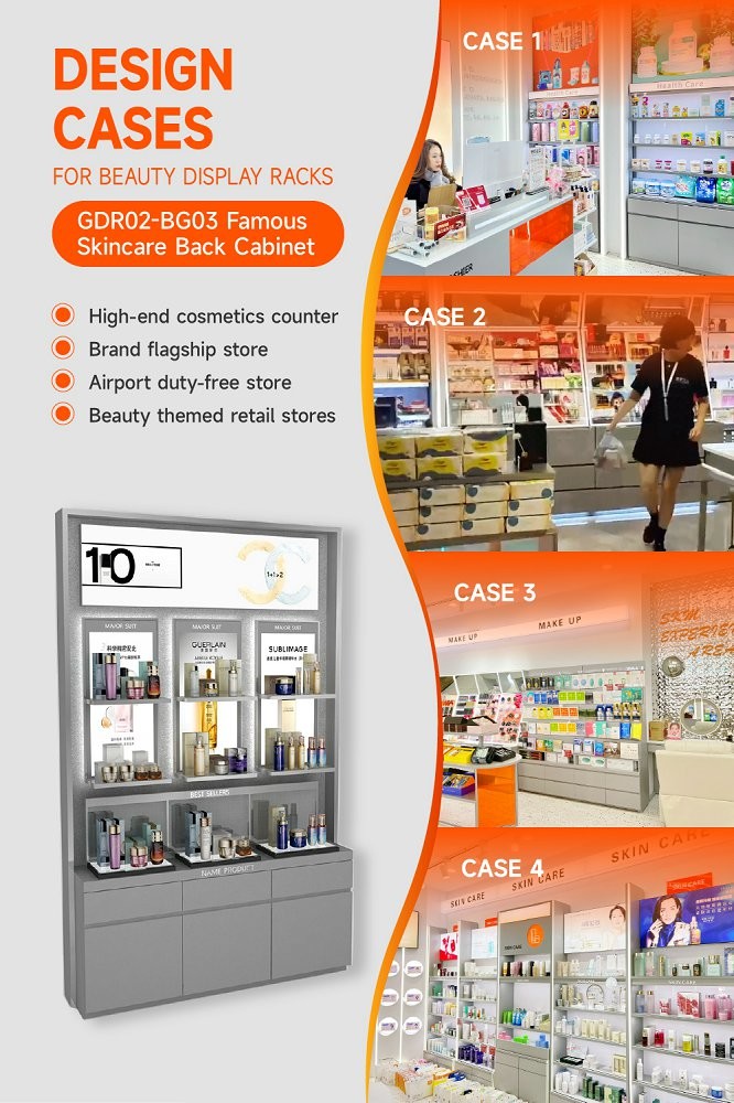 GDR02-BG03 Skincare Display Cabinet with 60mm Soft Film Light Box and Milky White Organic Material for Cosmetic Stores