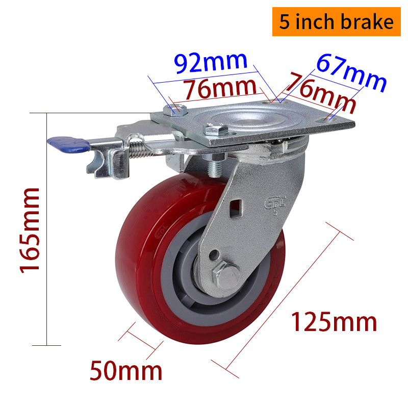 Red 5 Inch Heavy Duty Swivel Casters 125mm Caster Wheels 735-86