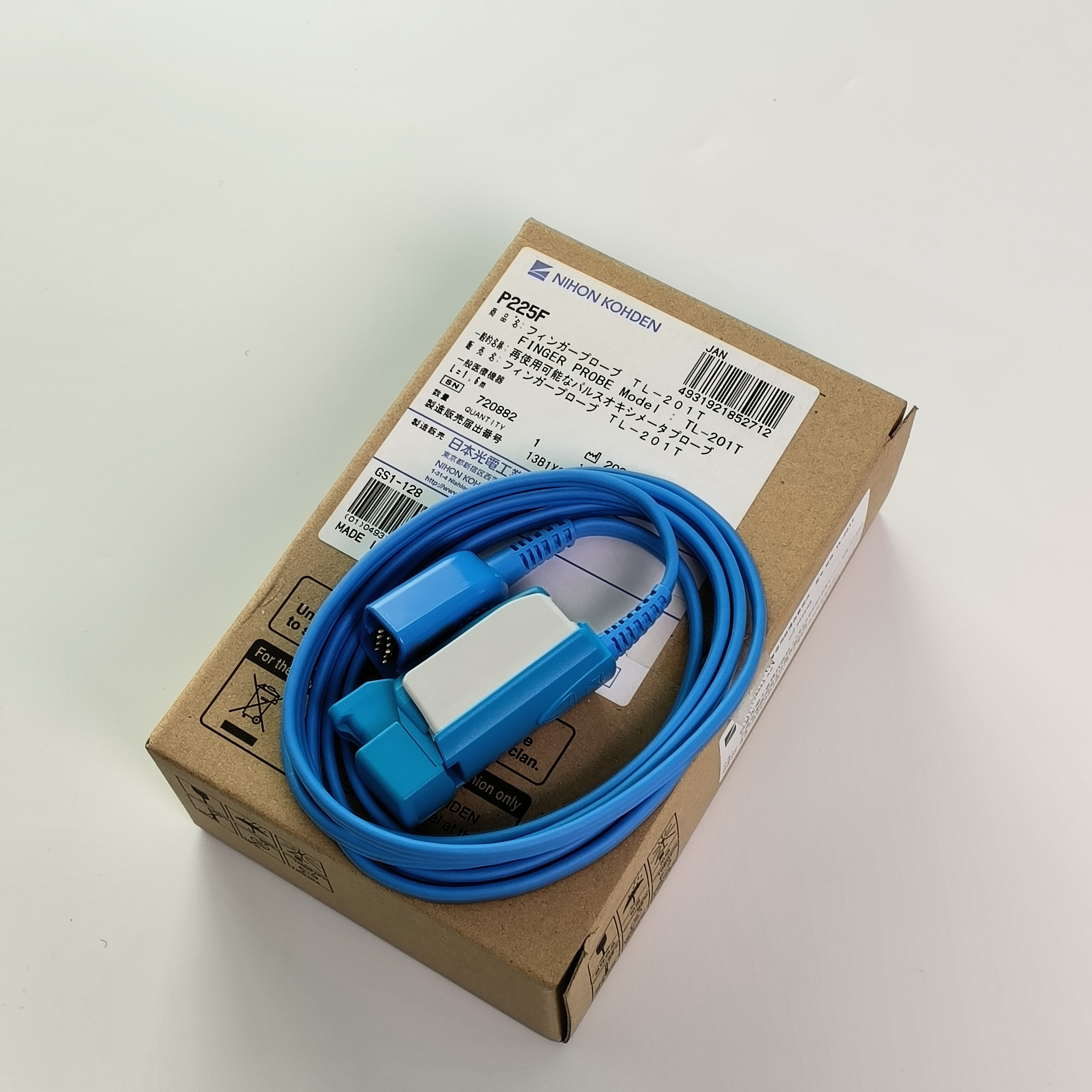 NIHON KOHDEN Patient Monitor Finger Probe Adult SpO2 Clip P225F MODEL:TL-201T L 1.6m
