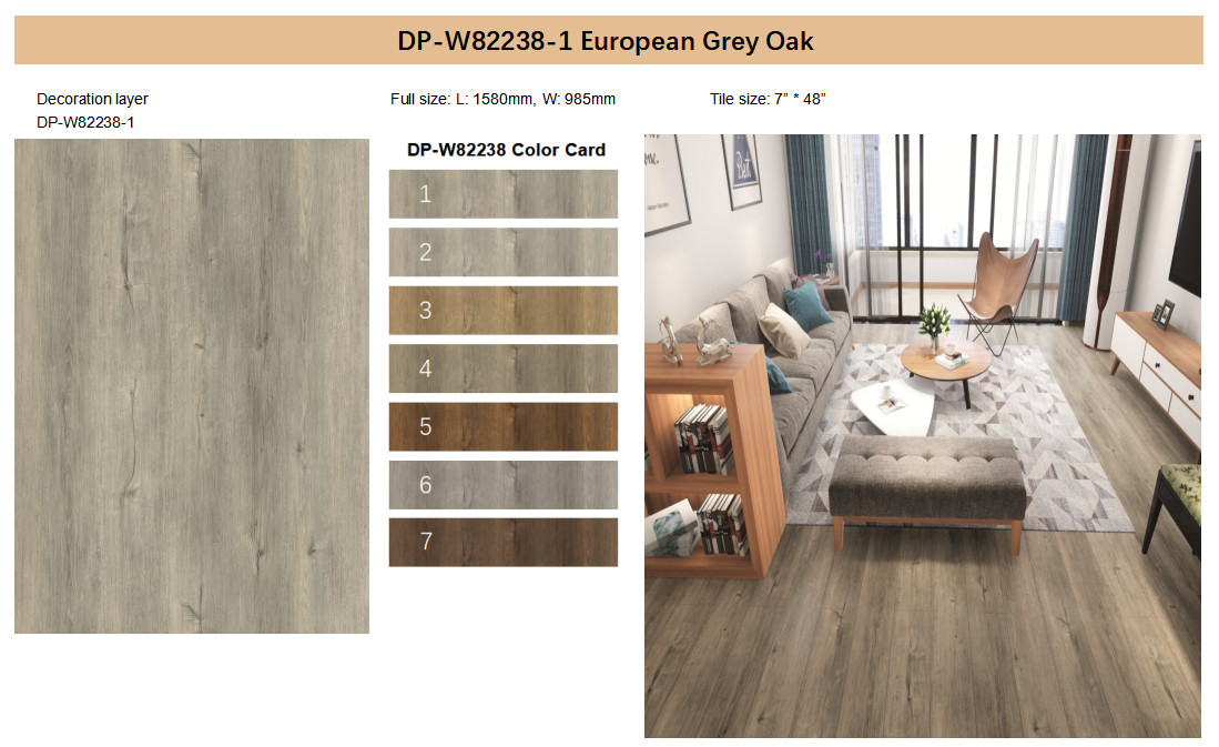 1220x183mm Wood SPC Flooring Shock Resistance Thin Stone Plastic Composite European Grey Oak GKBM DP-W82238