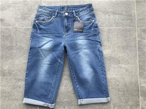 China Medium Wash Pull On Denim Jeans , Womens Bermuda Jeans With Soft Gold Trims TW81108 on sale
