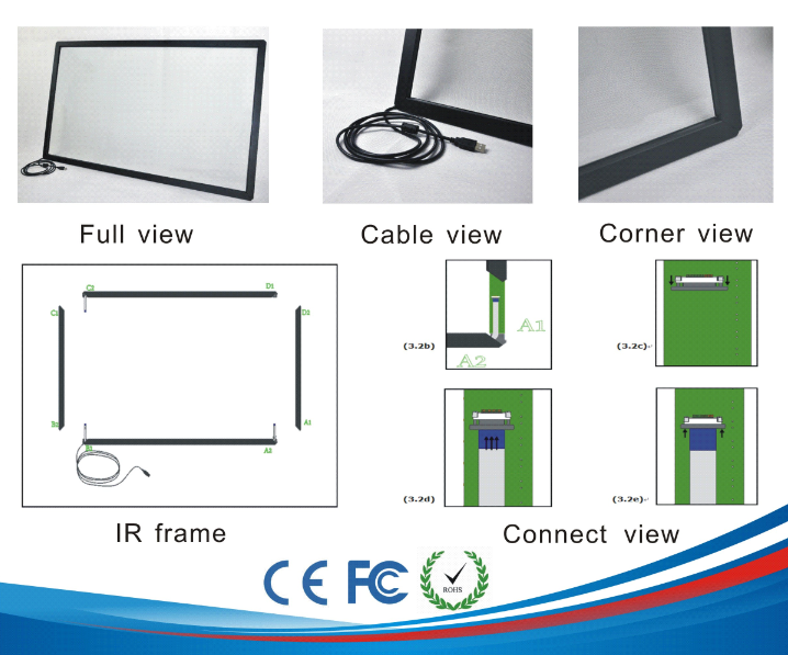 32 - 84 Inch Infrared Touch Screen Panel Frame With USB Controller High Stability