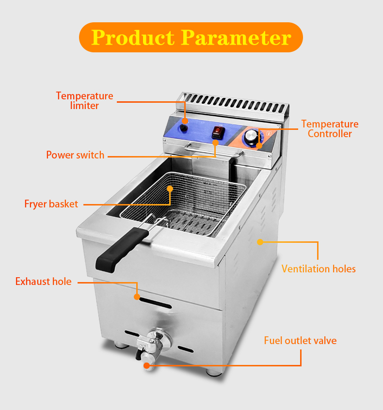 Food Beverage Shops Stainless Steel Gas Deep Fryer with Oil Valve and Long Service Life