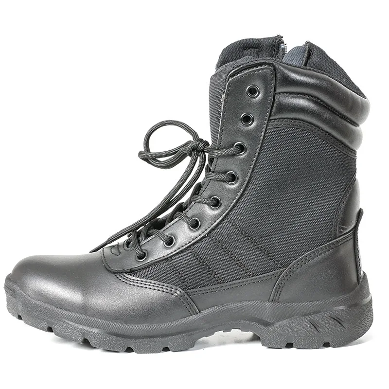 Leather Insulated Military Boots For Men Breathable High Top Non Slip Rubber Outsole