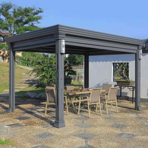 China IP67 Aluminum Retractable Pergola Metal Frame Imitation Wood Grain Forest Garden Landscape Pavilion on sale