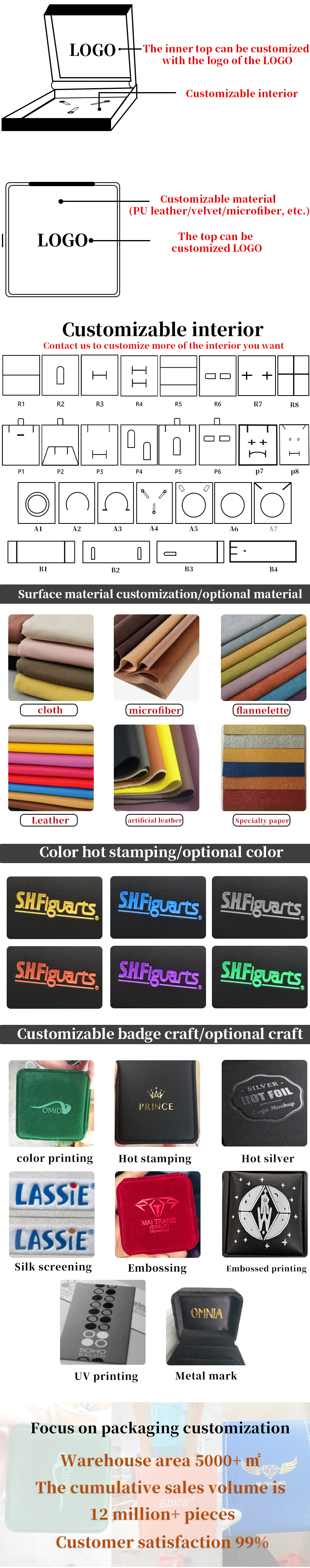 Multi-Color Arc-Shaped PU Leather Jewelry Packaging Box Set for Ring Pendant