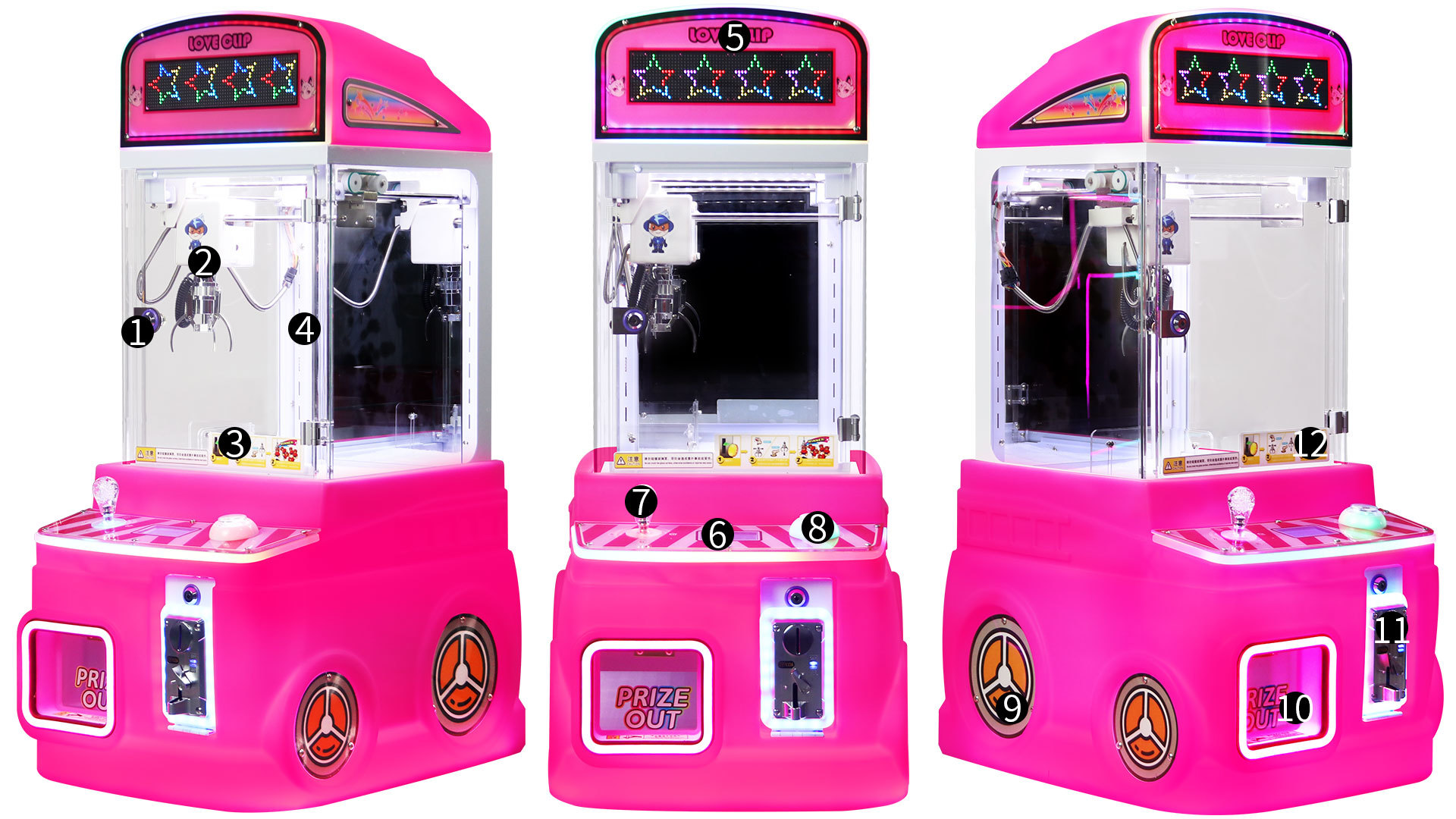 Pink Customized Mini Claws In Various Colors Coin-operated Plush Toy Arcade Game
