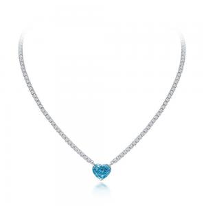 Quality Elegant Heart Shape Aqua Blue 925 Sterling Silver Heart Gemstone Necklace for sale