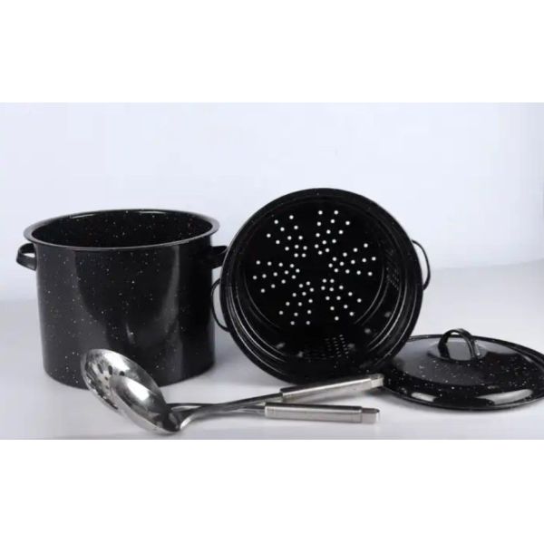 Custom Logo Black Enamel Cook Pot Multi Purpose Two Ear Kitchenware For Big Chief