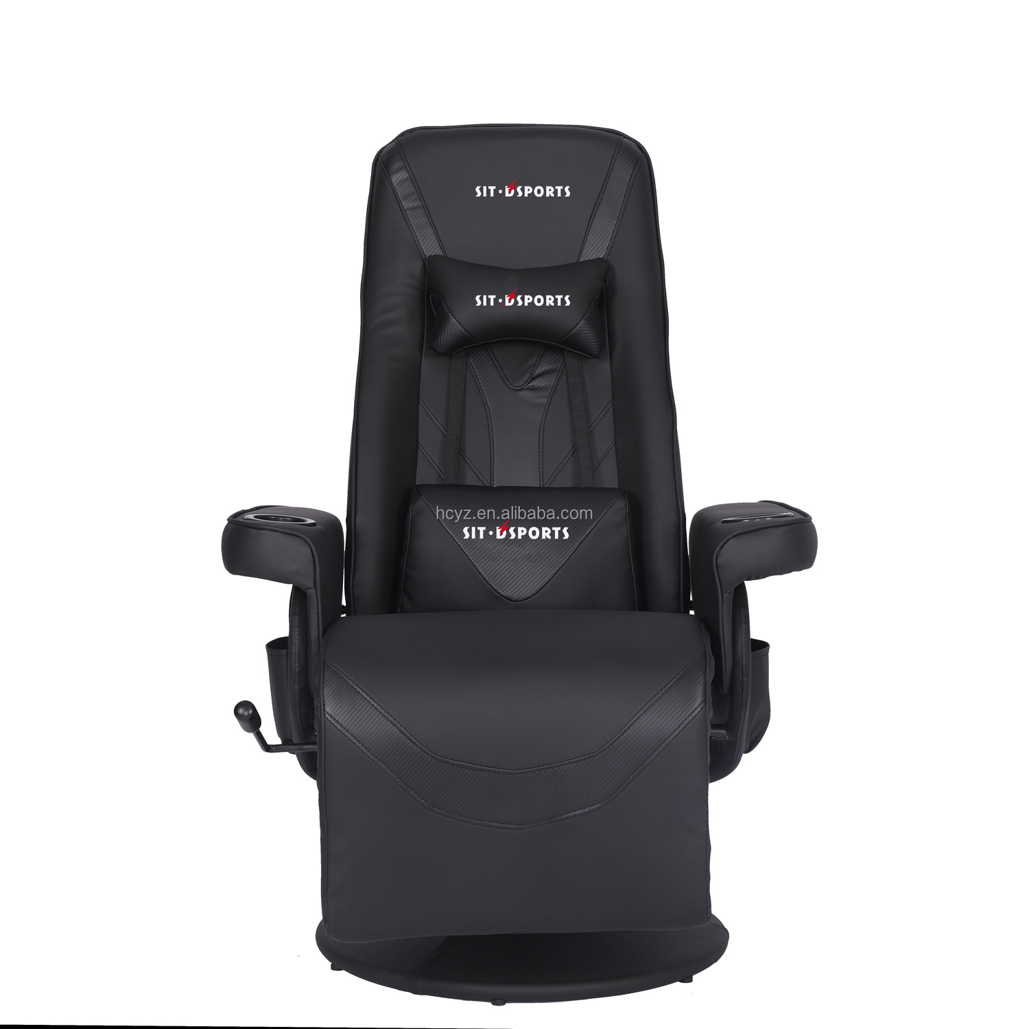 Luxury Black/Blue Racing Style Gaming Sofa with Cup Holder LED Lighting and Footrest
