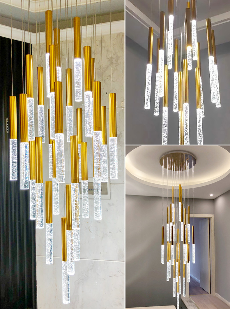 Modern LED Crystal Chandeliers gold Loft Staircase Indoor hotel large chandelier (WH-NC-112)