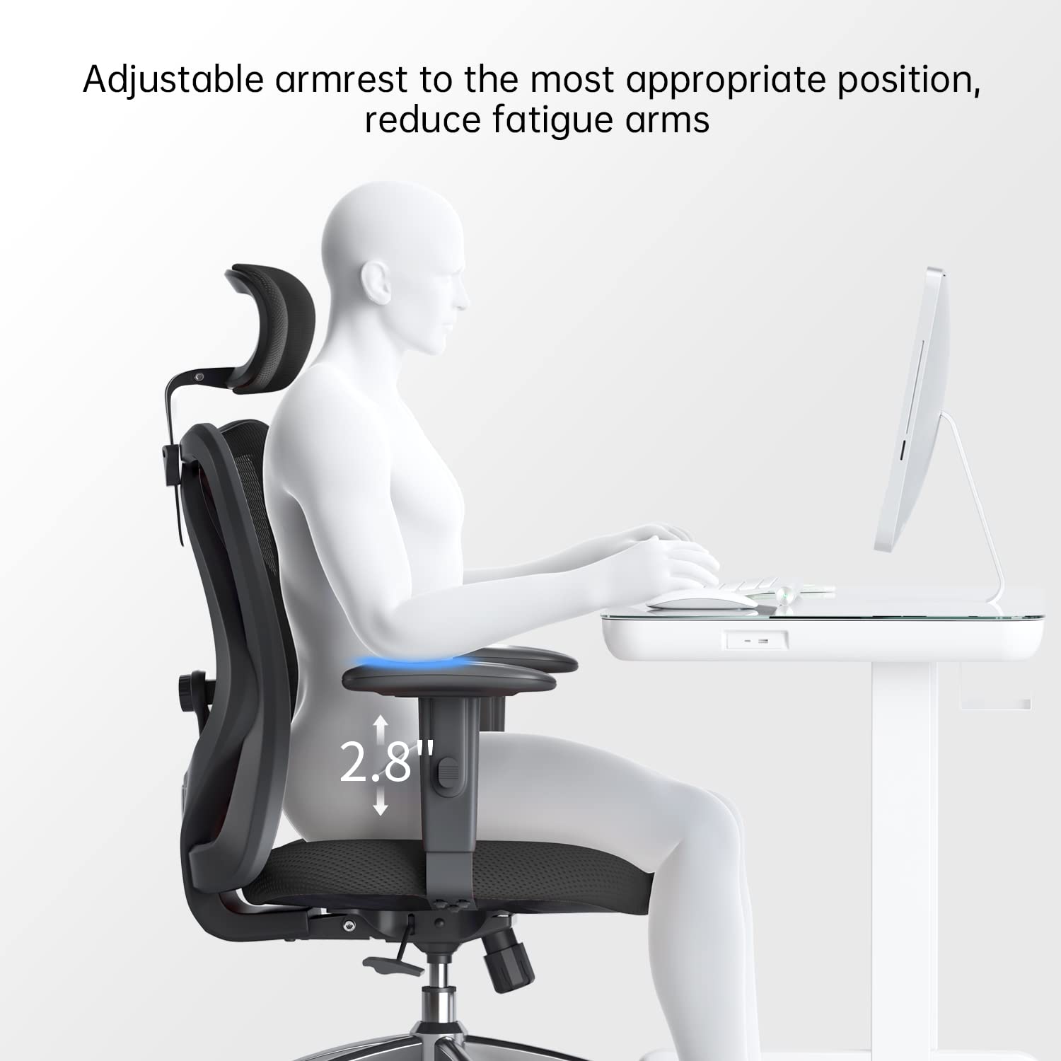 2D Armrest Lumbar Support Adjustable Headrest Swivel Tilt Office Chair for Big and Tall People