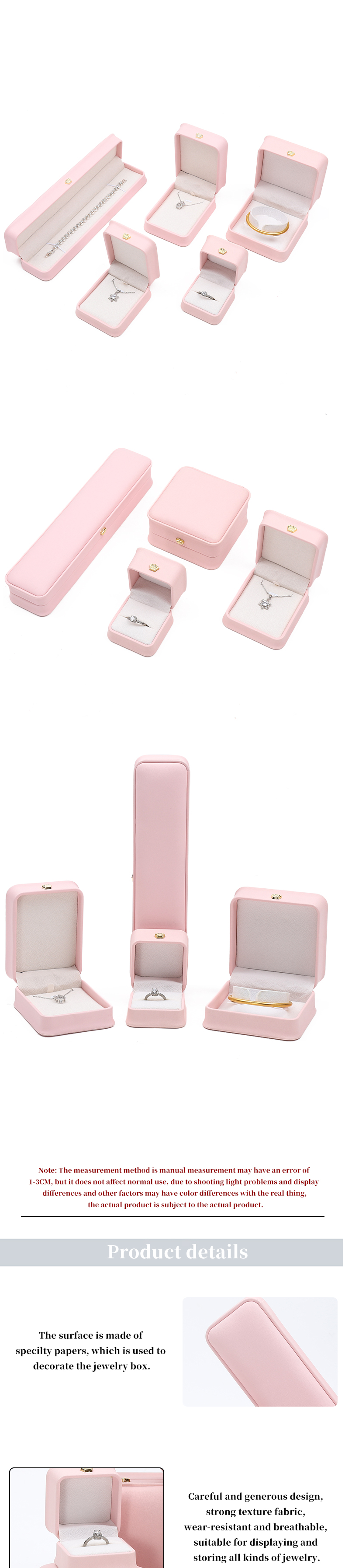 10*10*5cm Pink Leather Jewelry Box for Crown Bracelets Pendants and Rings Custom Logo