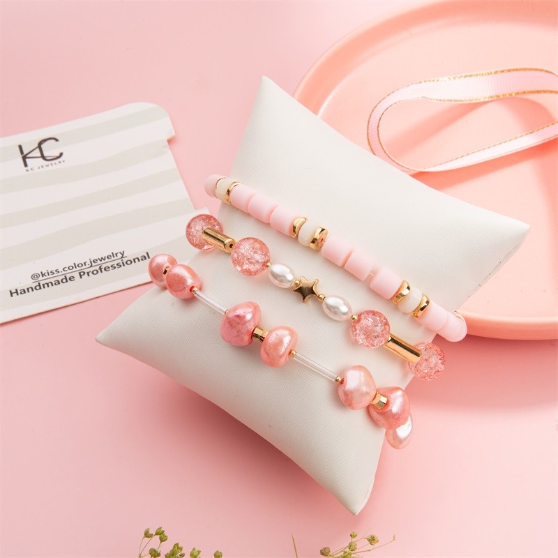 Bohemia Multi Stack Pink Color Beaded Elastic Bracelet For Summer Fashion