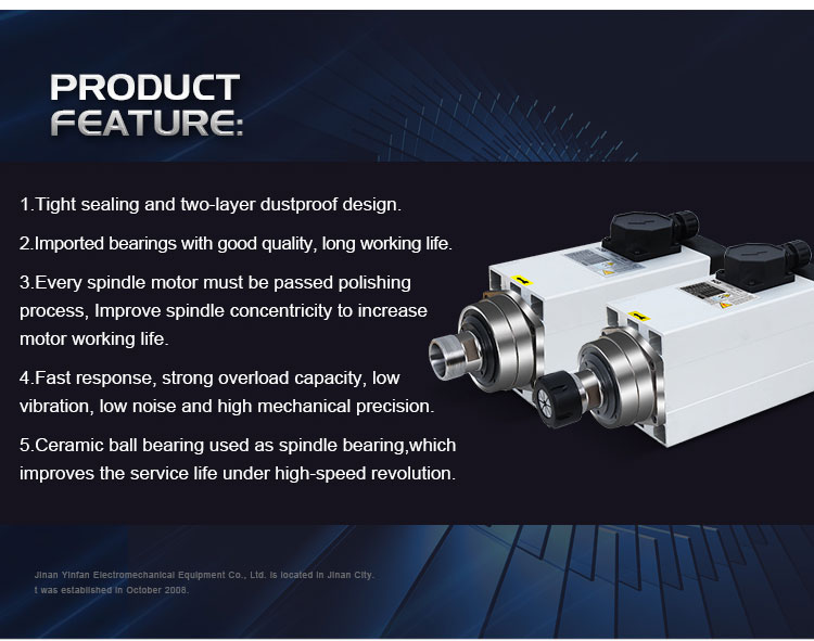 4.5kw ER32 High Frequency Air Cooled Spindle Motor with 18000rpm Operating Speed