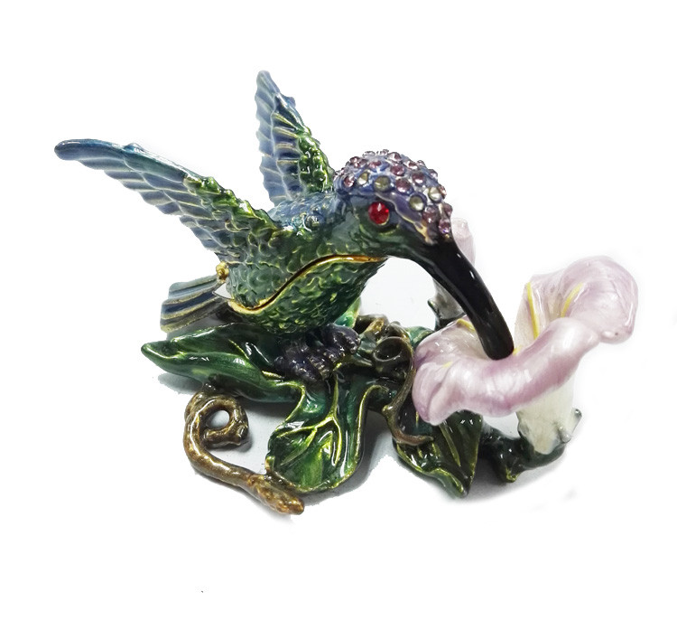 New hummer bejeweled rhinestone crystal bird enamel box hummer bird trinket box christmas gift box