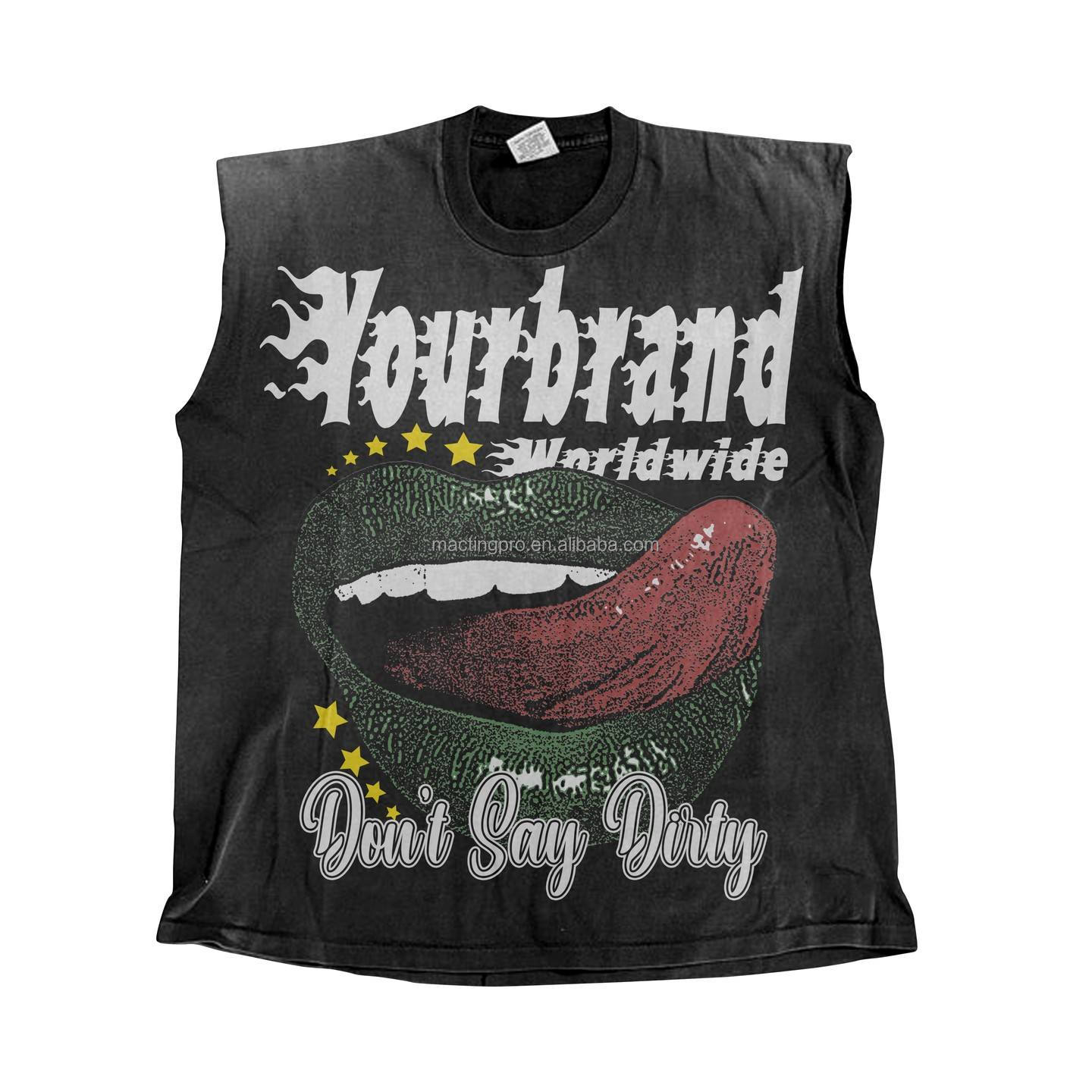 Men's Sleeveless T-Shirt with Custom Logo DTG Print and Vintage Washed Ribbed Design