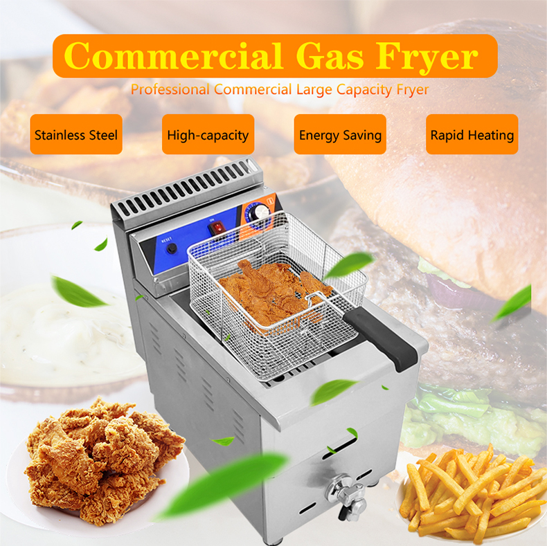 Food Beverage Shops Stainless Steel Gas Deep Fryer with Oil Valve and Long Service Life