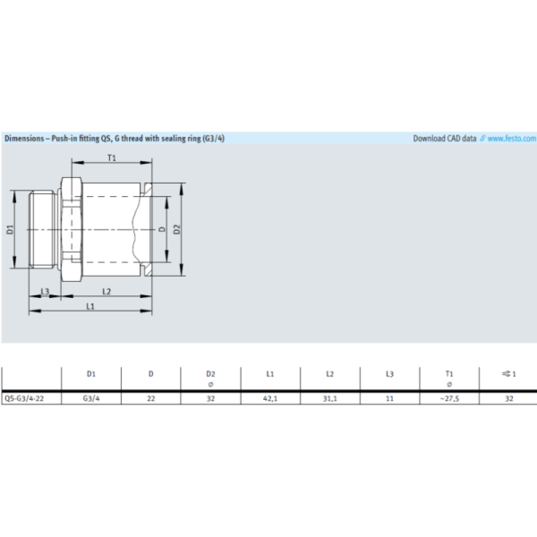 QS-1/4-12-I QS-3/8-8-I QS-3/8-10-I QS-3/8-12-I Festo QS Series Push-in Fitting