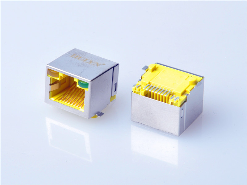 HULYN RJ45 1x1 Jack, Shielded RJ45 Modular Jack, Through Hole Type, SMT,with LEDs