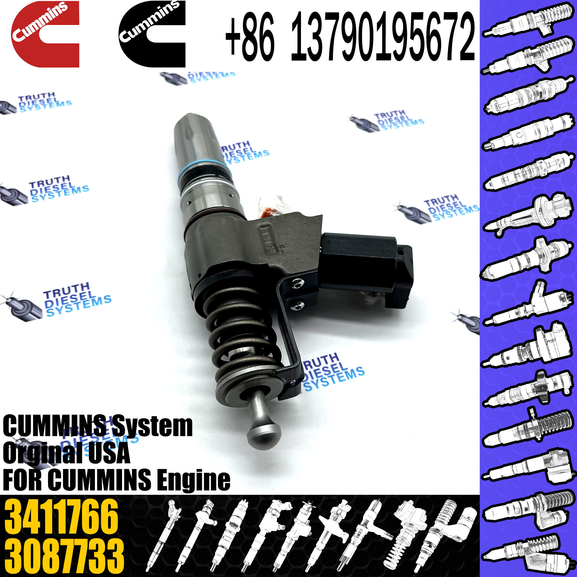 Common Rail Fuel Injector For Cummins N14 Engine 3411766 3411765 3087733 3095086 3411767 3411764