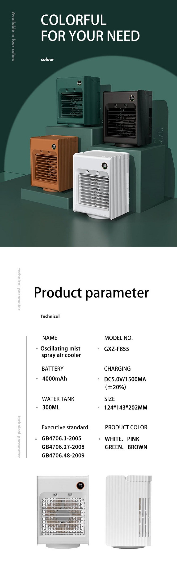 4000mAh Battery Air Cooler Fan 300ml Tank Table Mini Air Cooling Fan