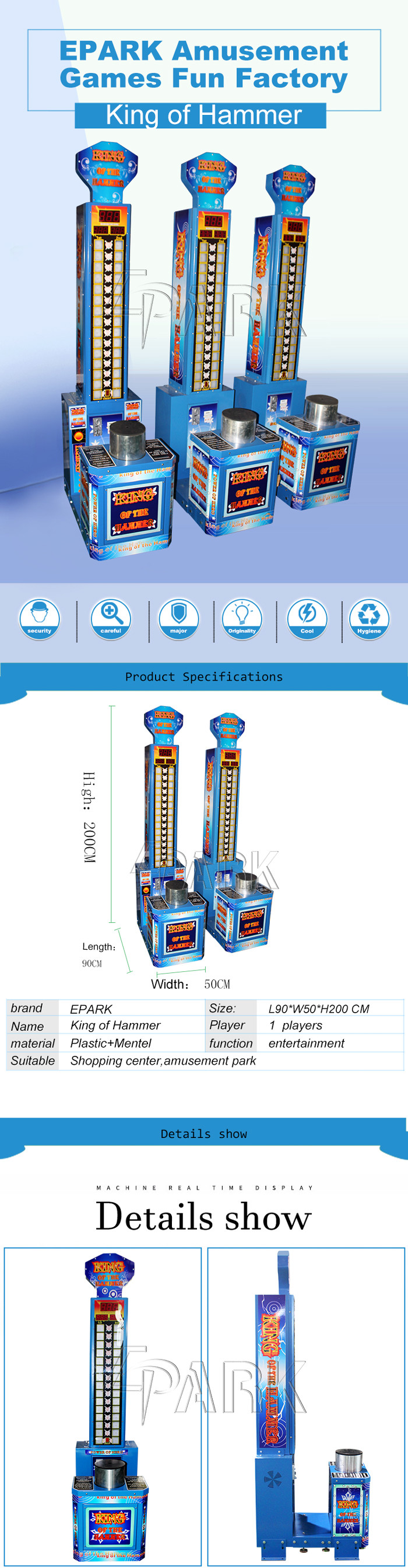 ticket Redemption Game Machine EPARK King Of Hammer Arcade Coin Operated Sports Vending Machine