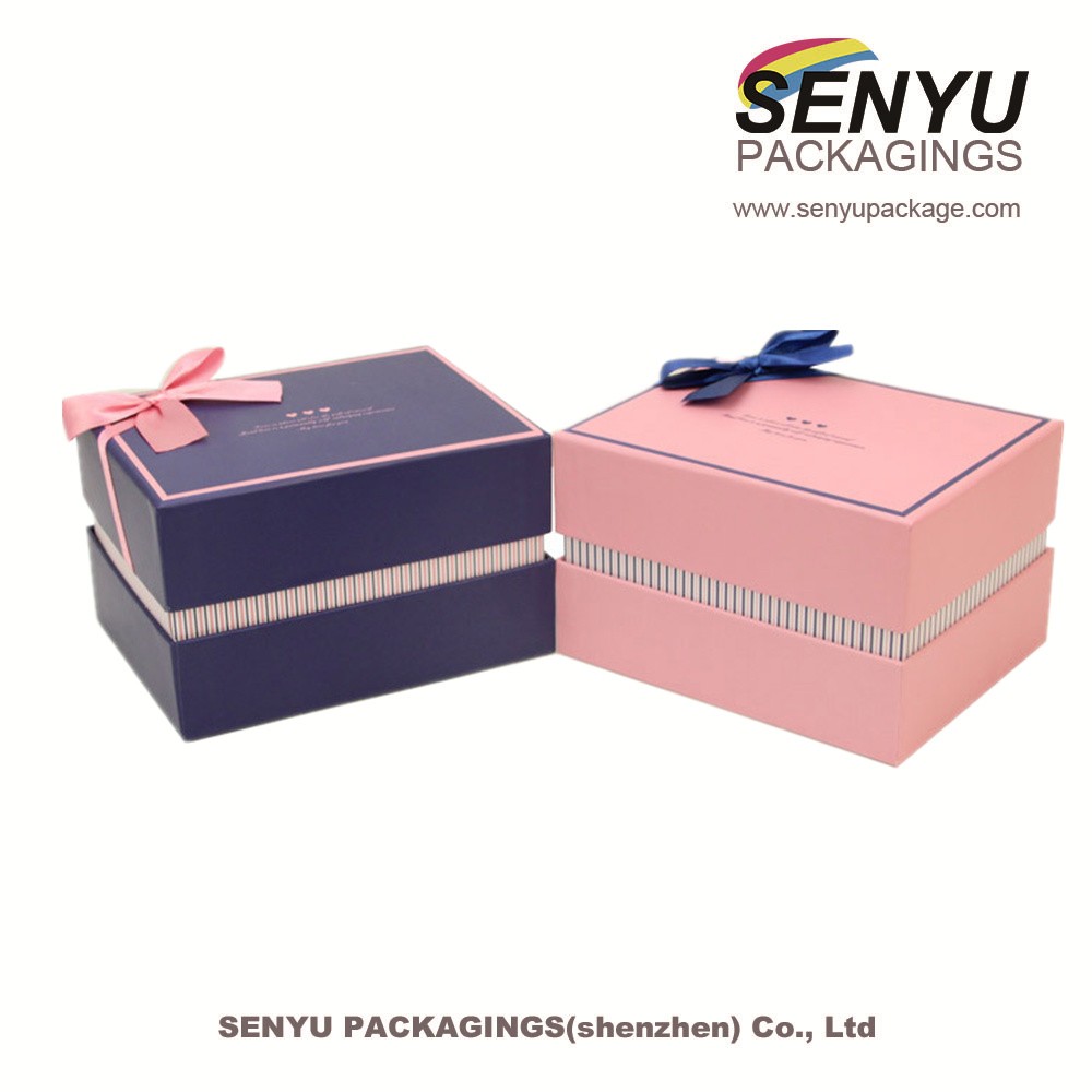 Custom Girlfriend Gift Box Packaging Hard Bow Pink Cardboard Packing With Lid
