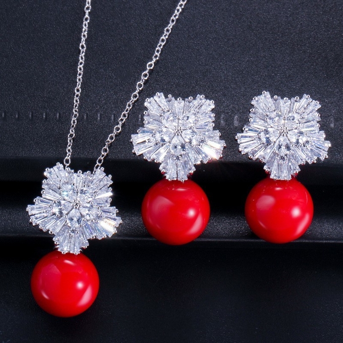Women's Jewelry Set Wedding Party Water drop Red CZ Crystal Necklace Earrings Bracelet Ring High Quality Indian Gold Jew
