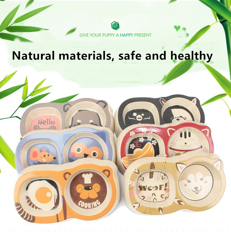 Bamboo Fiber Pet Double Bowl Dog Bowl Non-Slip Cat Bowl Water Basin Cartoon Dog Food Bowl