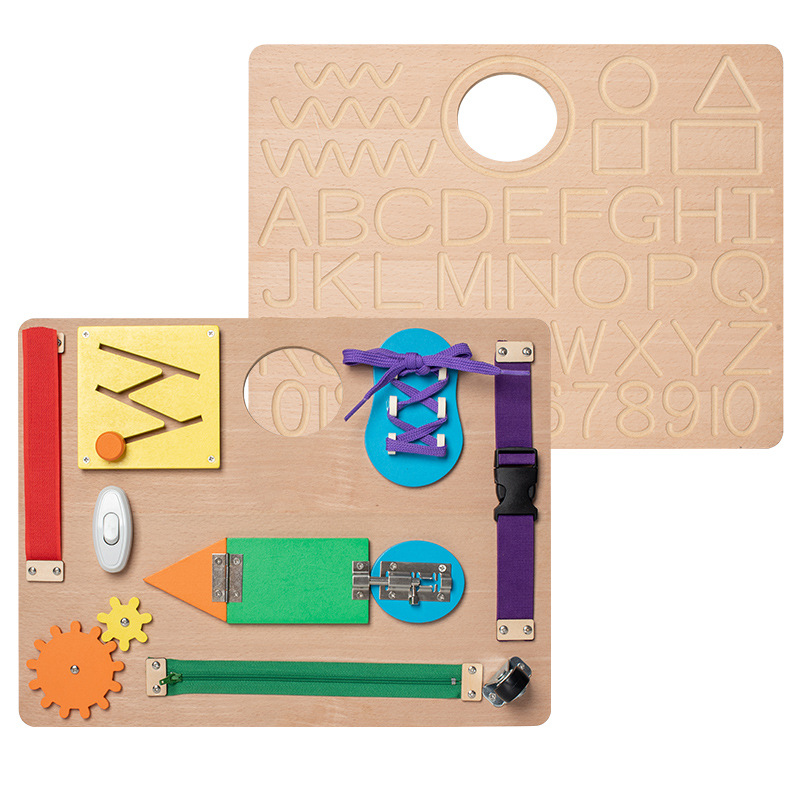 Beech Wood Double-sided Educational Activity Board for Kids Learning Wooden Sensory Toy
