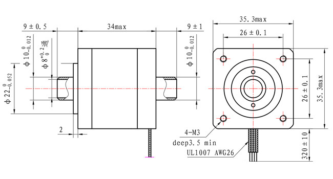 NEMA 14 Hollow Stepper Motor Dual Shaft 1.0A 0.19N.M For Image Scanners