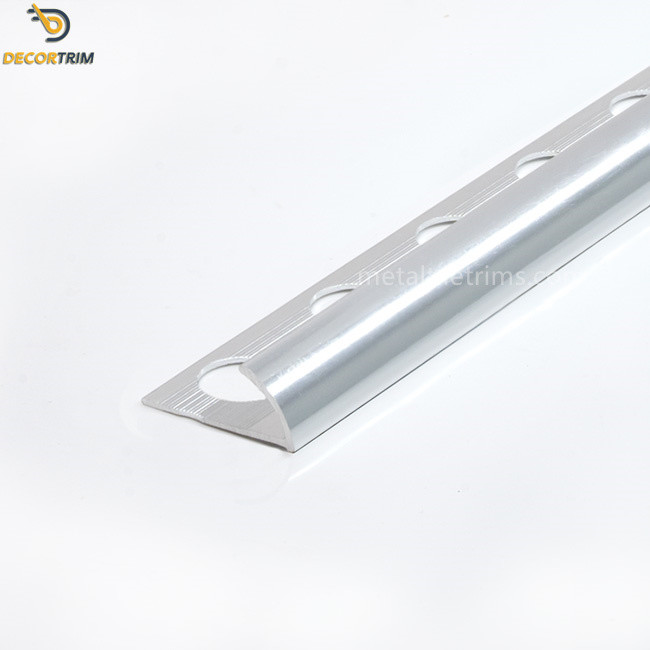 Bullnose Quad Aluminium Round Edge Tile Trim High Glossy Silver Color
