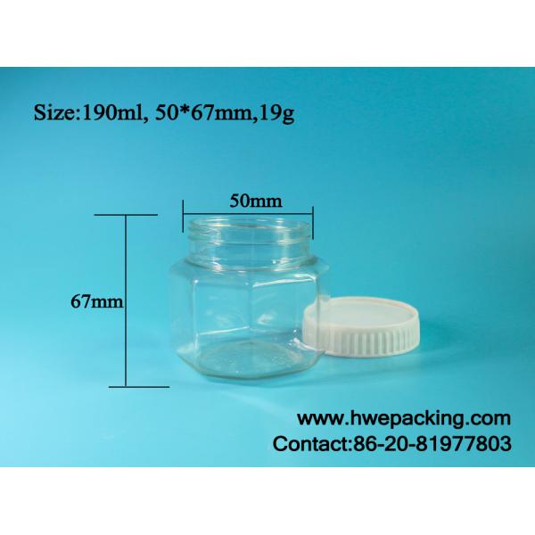 Small Hexagonal 190ml Empty Plastic Food Jars With Lids Sweets Peanuts Rice Beans Packing