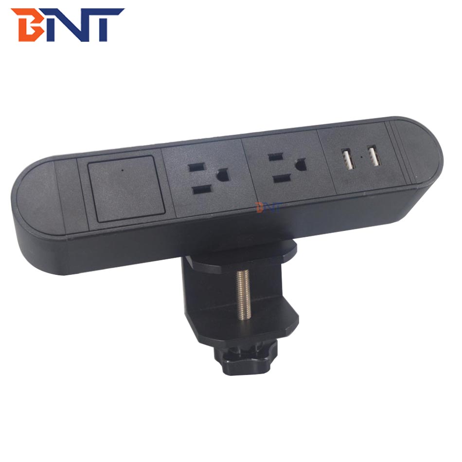 Office use clamp on table edge table socket box with usb charger