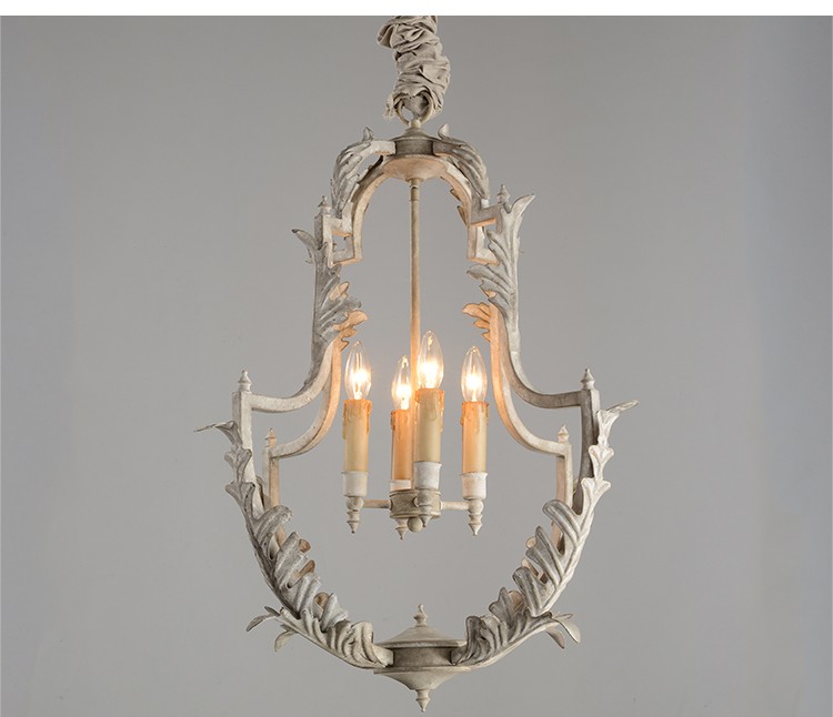 White rustic wrought iron chandelier (WH-CI-48)