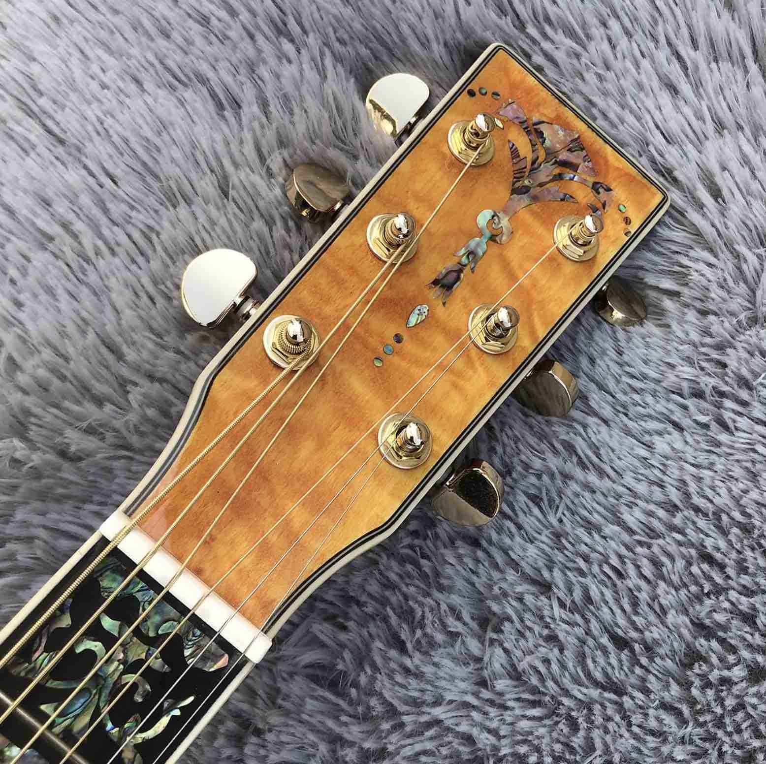 41" Solid Spruce Top Abalone D Style Acoustic Guitar with Burst Maple Body Ebony Fingerboard