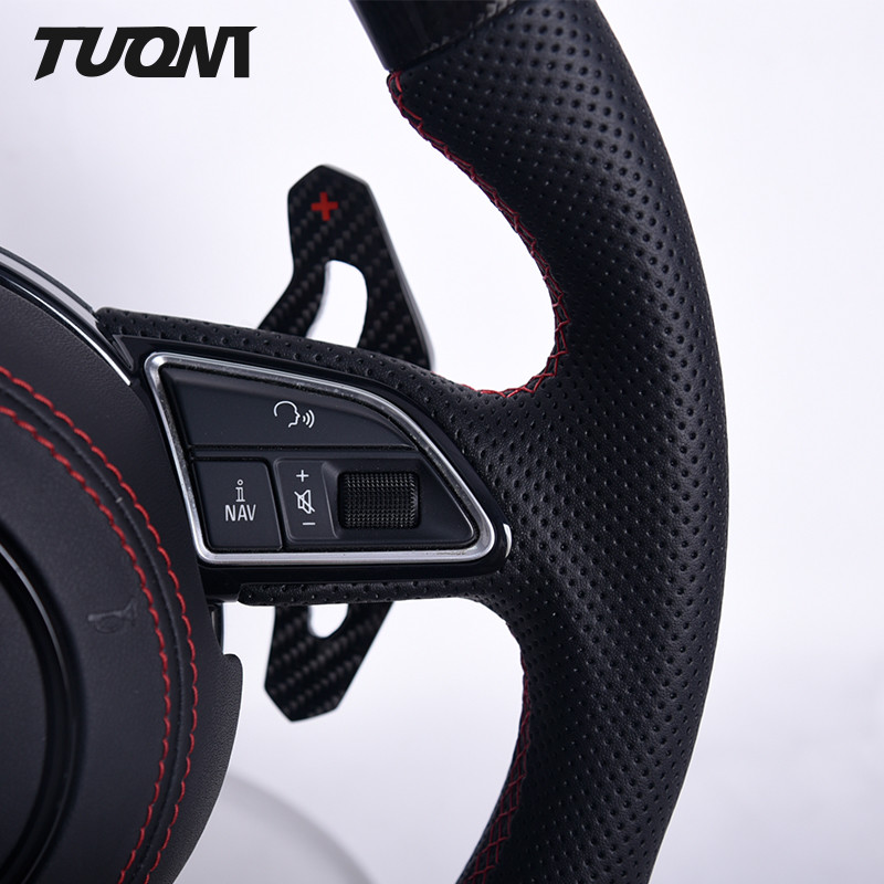 Black Perforated Leather Carbon Fiber Steering Wheel For Audi