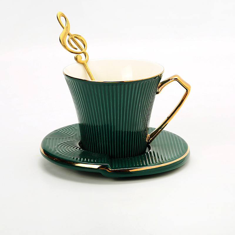 Custom Afternoon Drinkware Luxury Gold Plated Ceramic Cup with Saucer Wholesale Modern Irregular Coffee Tea Cups