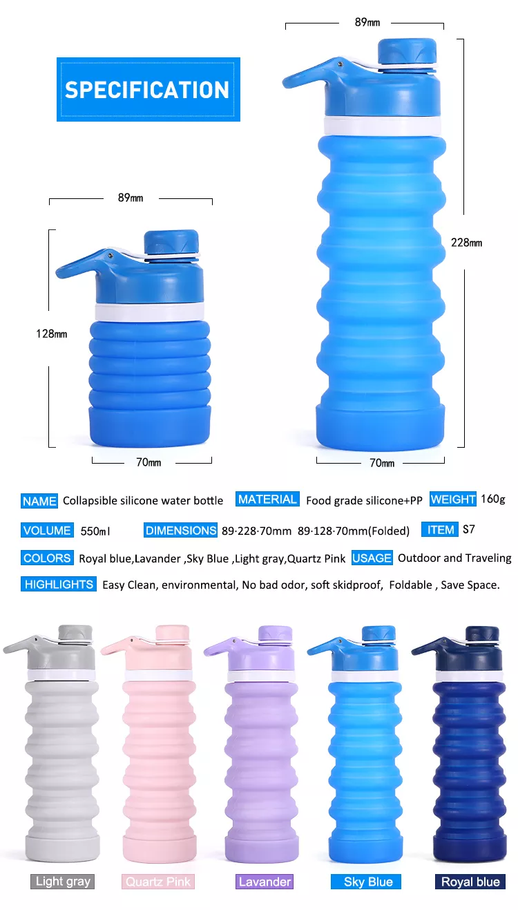 High Quality Silicone Bpa Free Collapsible Water Bottle Foldable Sport Drinking Bottle