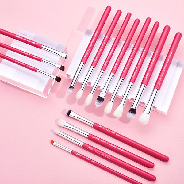 Jessup 15pcs Rose-carmin/Silver Eye Makeup Brush Set Wood Handle Cosmetic Makeup Brush Set T197