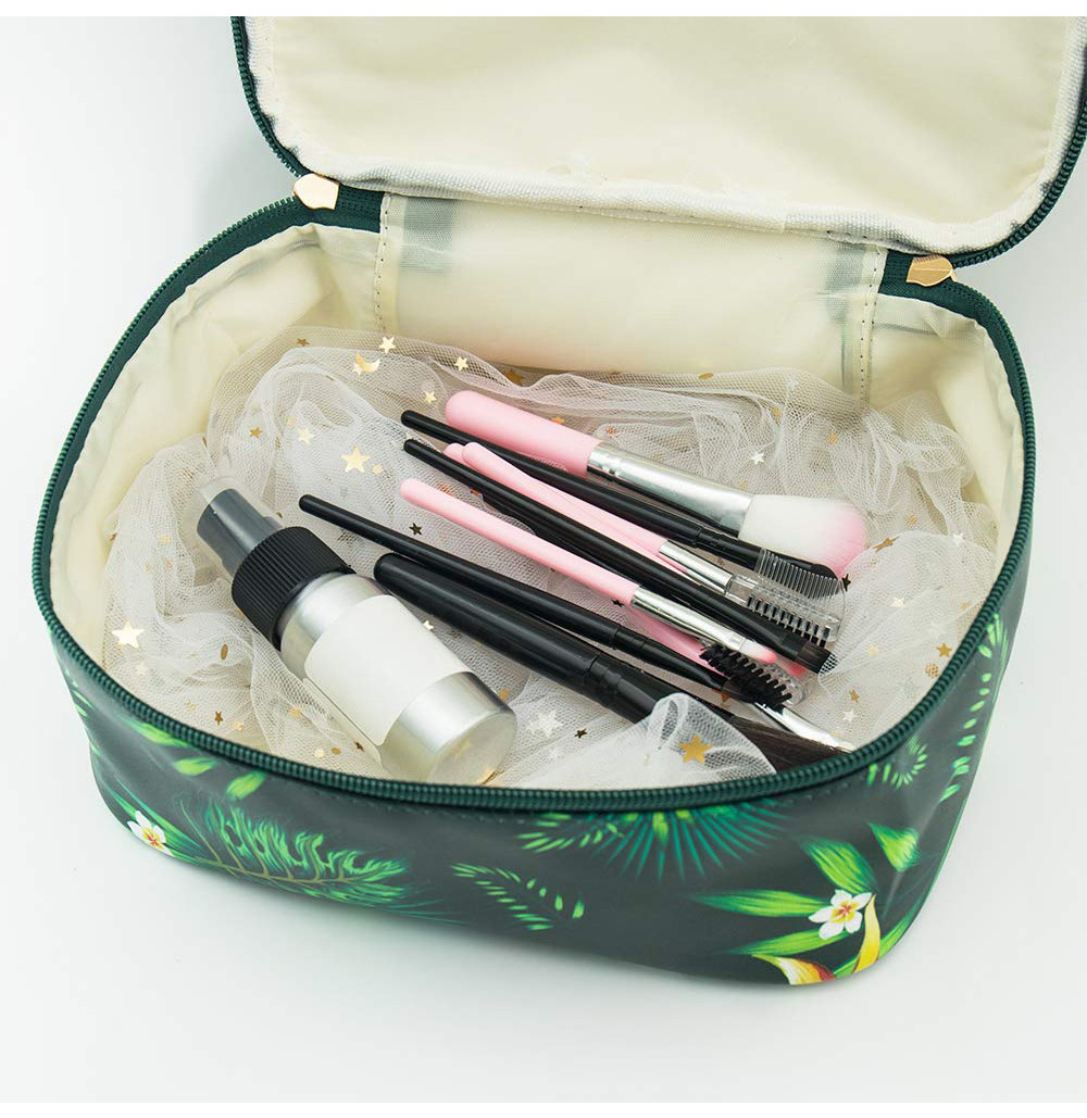 Girls Green Plant Polyester Makeup Bag Organizer