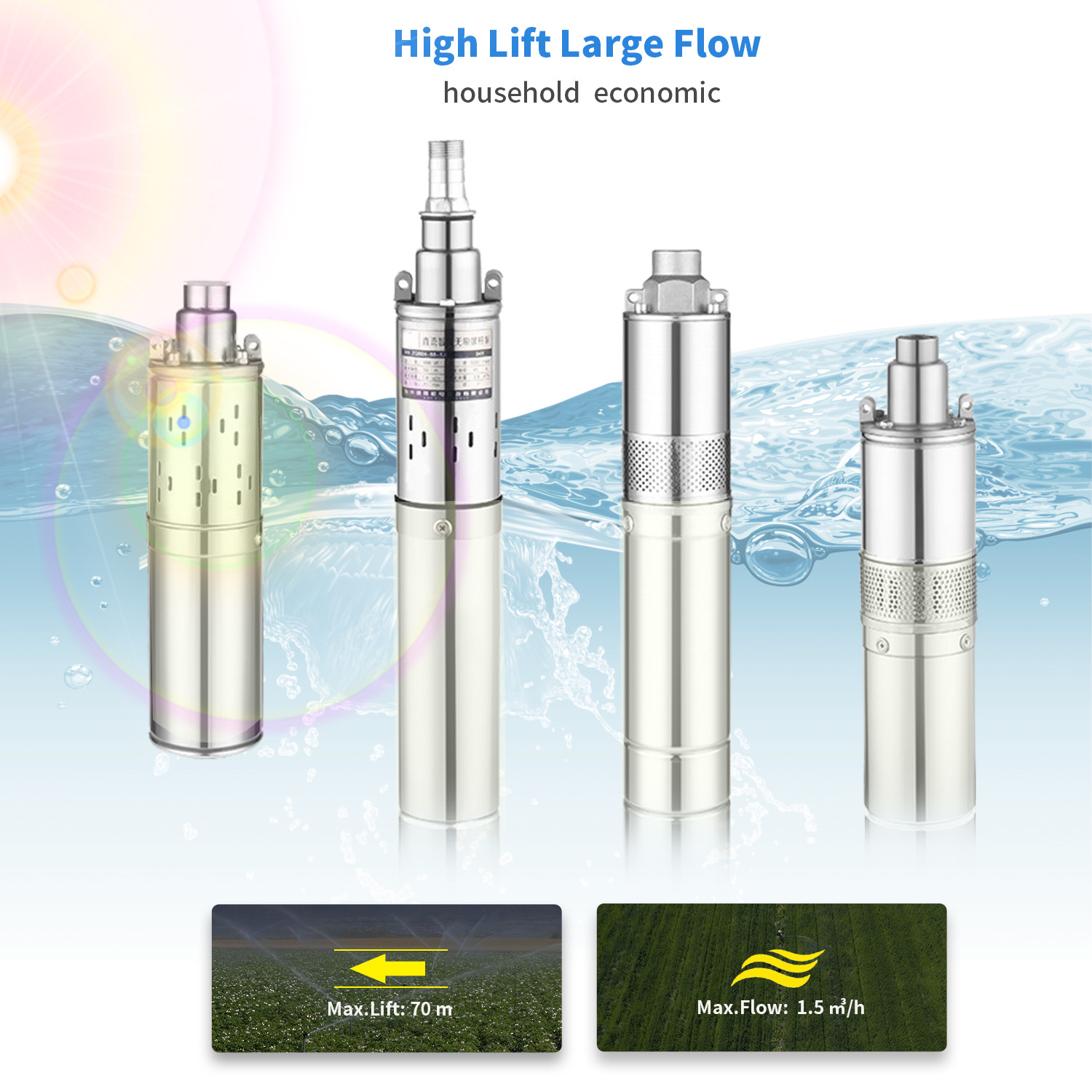 burshless dc submersible solar water pump for agriculture with intelligent controller solar powered