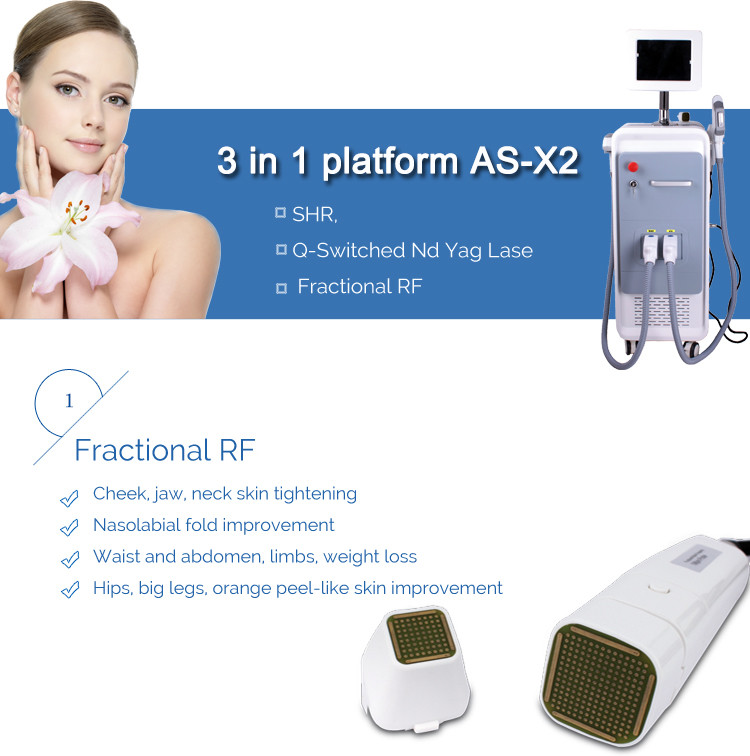 Fractional Rf Q-S nd yag Laser IPL Depilation Facial Hair Removal Machine