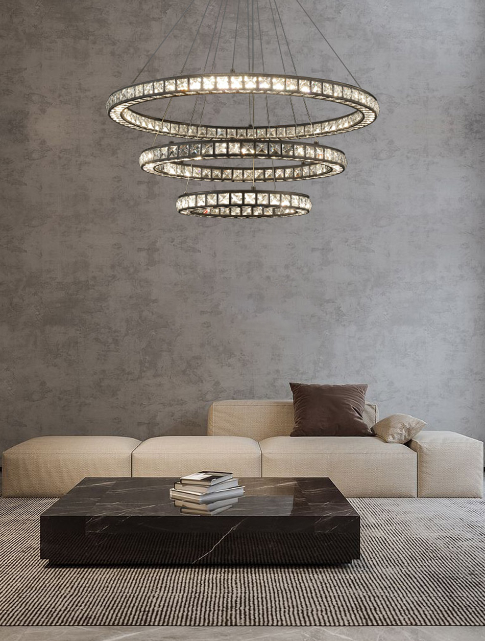 Black Crystal Chandelier For Living Room Long Luxury black chandelier stair(WH-CY-209)